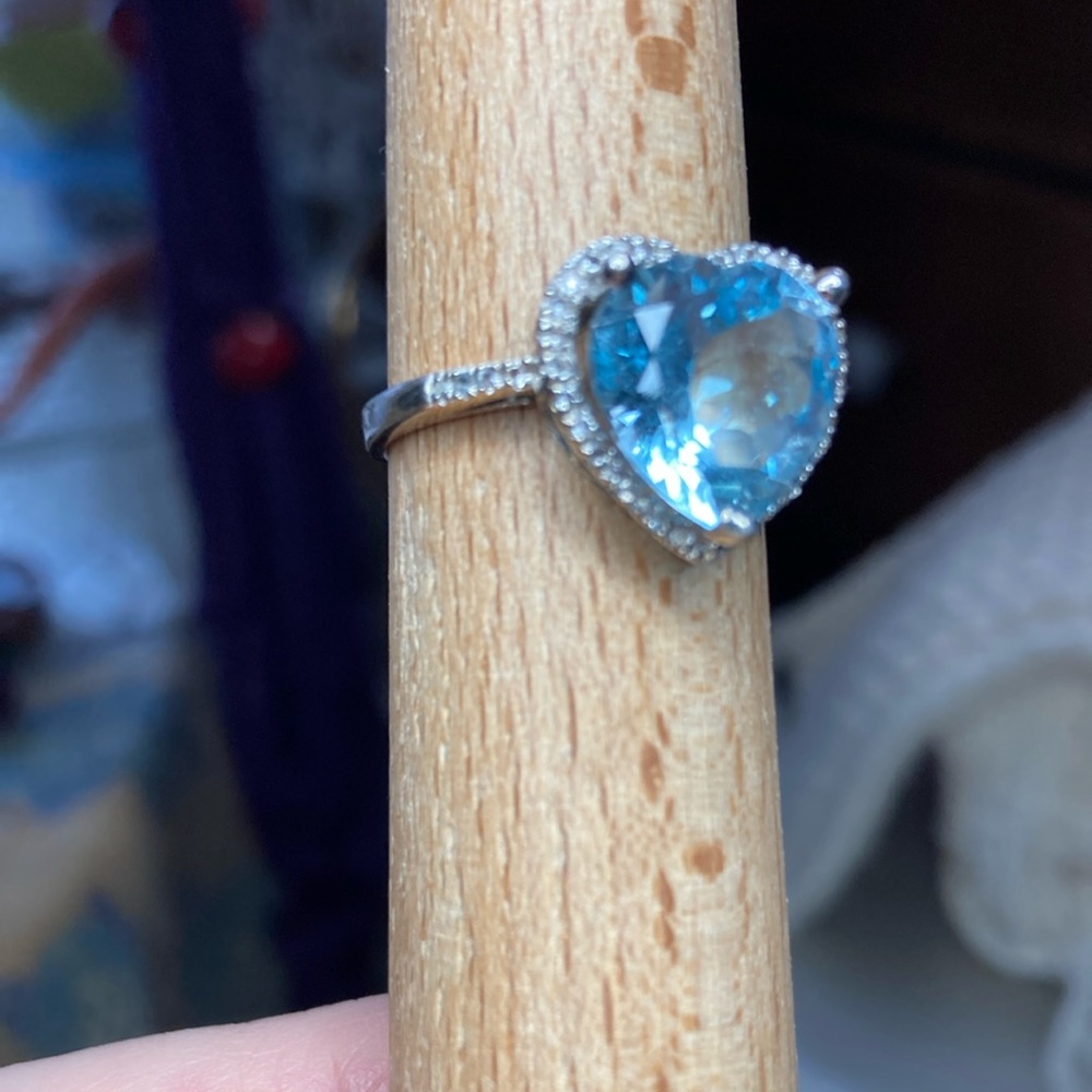 Heart-Shaped Blue Ice Ring and Bracelet Set 925 Sterling - Picture 2 of 8